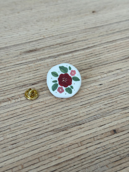 Clay Pin - Red Flowers