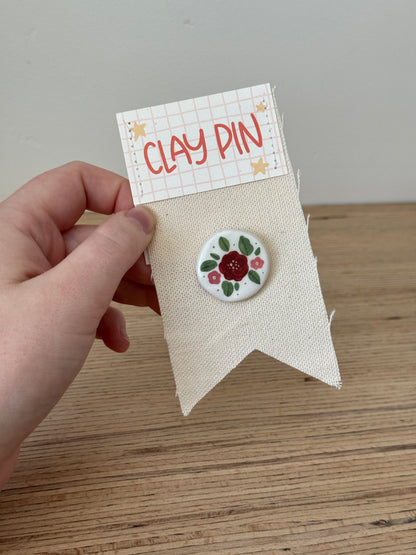 Clay Pin - Red Flowers