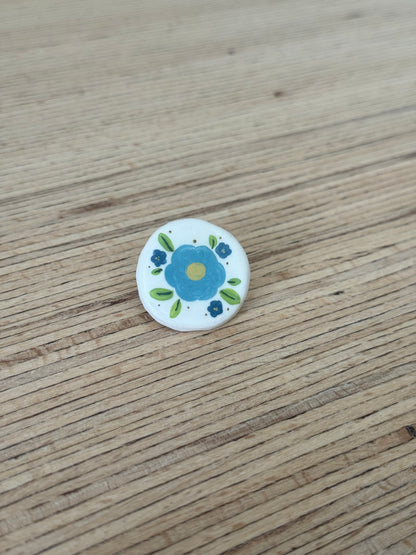 Clay Pin - Blue Flowers