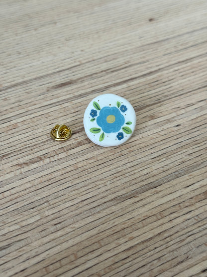 Clay Pin - Blue Flowers