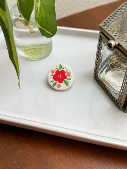 Clay Pin - Red Flowers
