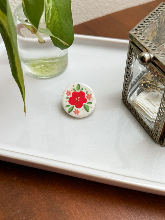 Clay Pin - Red Flowers